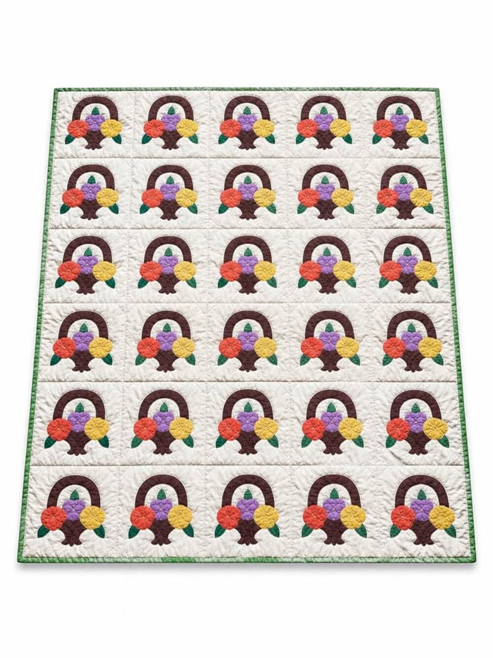 Vintage Handmade Floral Basket Patchwork Quilt Full/Queen 80” x 96”